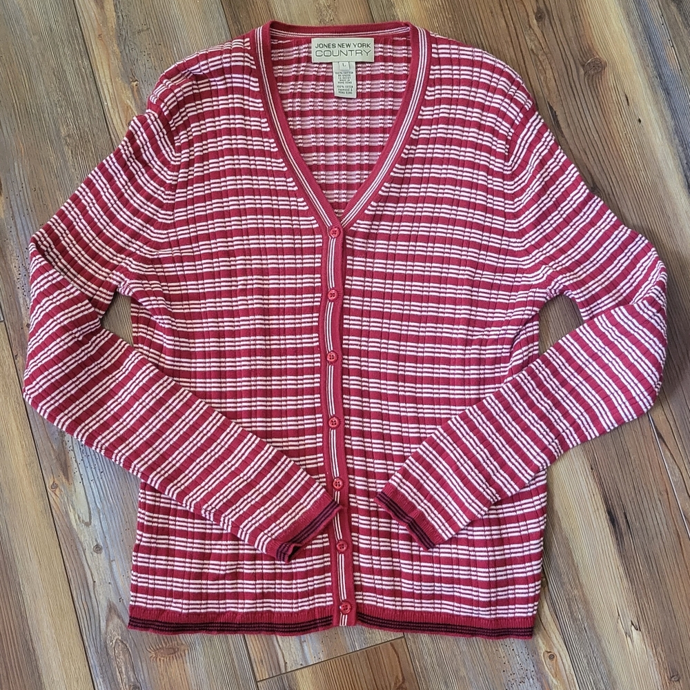 Vintage 90s Jones New York Country Longsleeve Cardigan Size Large Cotton